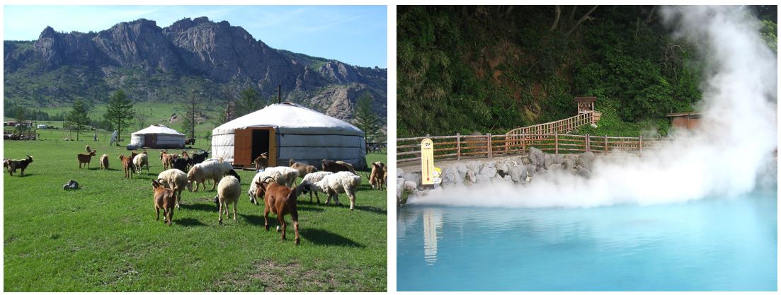 モンゴルの草原と大分の地獄めぐり観光の写真